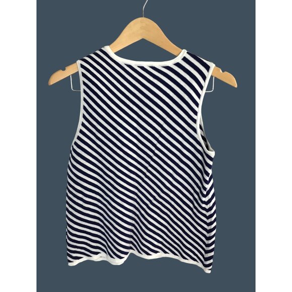 ANNE KLEIN- WOMEN'S WHITE/BLUE STRIPPED PULL OVER CREW NECK TOP SIZE SMALL- NWT - Picture 2 of 6